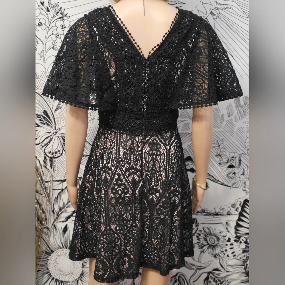 Like New Lulu's Elegant Black Lace Mini Dress Fully Lined Small - Picture 7 of 11